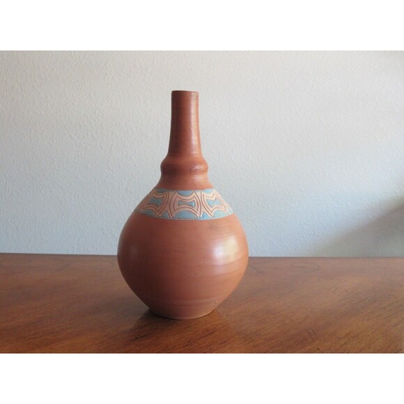 Terra Cotta Ceramic 7.5” Bottle Vase Handmade Ibiza Spain Souvenir Clay Pottery - Picture 3 of 9